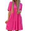 KAJXZ Summer Dresses for Women 2024 Casual V Neck Ruffle Button Dresses Short Sleeve Solid Color Elegant Boho Mini Dress view 1