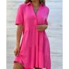 KAJXZ Summer Dresses for Women 2024 Casual V Neck Ruffle Button Dresses Short Sleeve Solid Color Elegant Boho Mini Dress view 3
