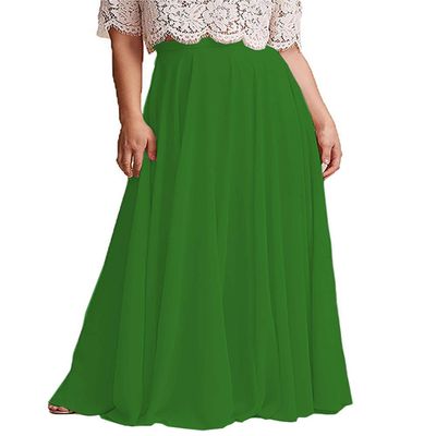 ELAWBTY Long Maxi Floor Lengh Chiffon Skirt Elastic High Waist Bridesmaid Skirt Green S-M