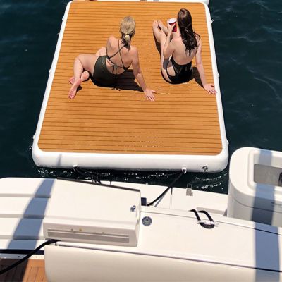YJFEDCC PVC Water Inflatable Mat, Inflatable Mat Water Inflatable Supplies Inflatable Floating Raft, Water Inflatable Floating Dock with Ladder and Electric Air Pump,1.5 * 2.5m/4.9 * 8.2ft