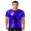 QinCiao Men's Shiny Short Sleeves Shirts Round Neck Dance Vest Tank Top Tee T-Shirts Clubwear Royal Blue Medium view 1
