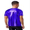 QinCiao Men's Shiny Short Sleeves Shirts Round Neck Dance Vest Tank Top Tee T-Shirts Clubwear Royal Blue Medium view 2