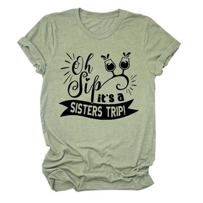 Women's T-Shirt Oh Sip It's A Sisters Trip Short Sleeve Crew Neck Graphic T Shirt Wine Party Vacation Casual Top Tee