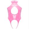 YiZYiF Men's Metallic Patent Leather Jockstrap Cutout High Cut Leotard Bodysuit Jumpsuit Wrestling Pink XX-Large view 1