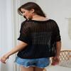 Urchics Womens Crochet Tops Hollow Out Cover Up Short Sleeve Knit Pullover Sweater Cover Up Summer Beach Black02 M view 2