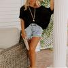 Urchics Womens Crochet Tops Hollow Out Cover Up Short Sleeve Knit Pullover Sweater Cover Up Summer Beach Black02 M view 4