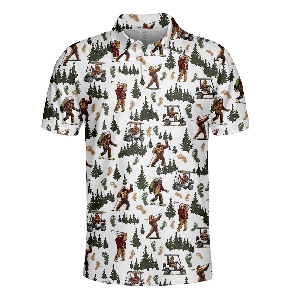 HIHI GLOBAL Bigfoot Golf Polo Shirts for Men, Bigfoot Sasquatch Golf Players, Men Polo Golf Shirt Short Sleeve