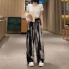 2024 Chinese Style Ink and ice Silk Wide Leg Pants, Summer Wide Leg Pants, Women's Casual Ribbon Leg mop Pants (wihie,L,Large) view 2