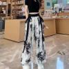 2024 Chinese Style Ink and ice Silk Wide Leg Pants, Summer Wide Leg Pants, Women's Casual Ribbon Leg mop Pants (wihie,L,Large) view 3
