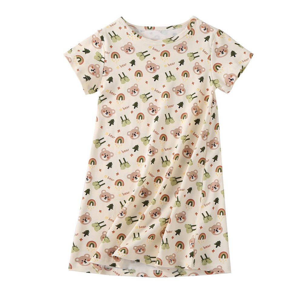 Uobzyaq Little Girls Princess Nightgowns Kids Short Sleeve Cotton Sleep Dress Pajamas Soft Cozy Sleepwear Nightie Night Dress Green Size 13-14Years(170)
