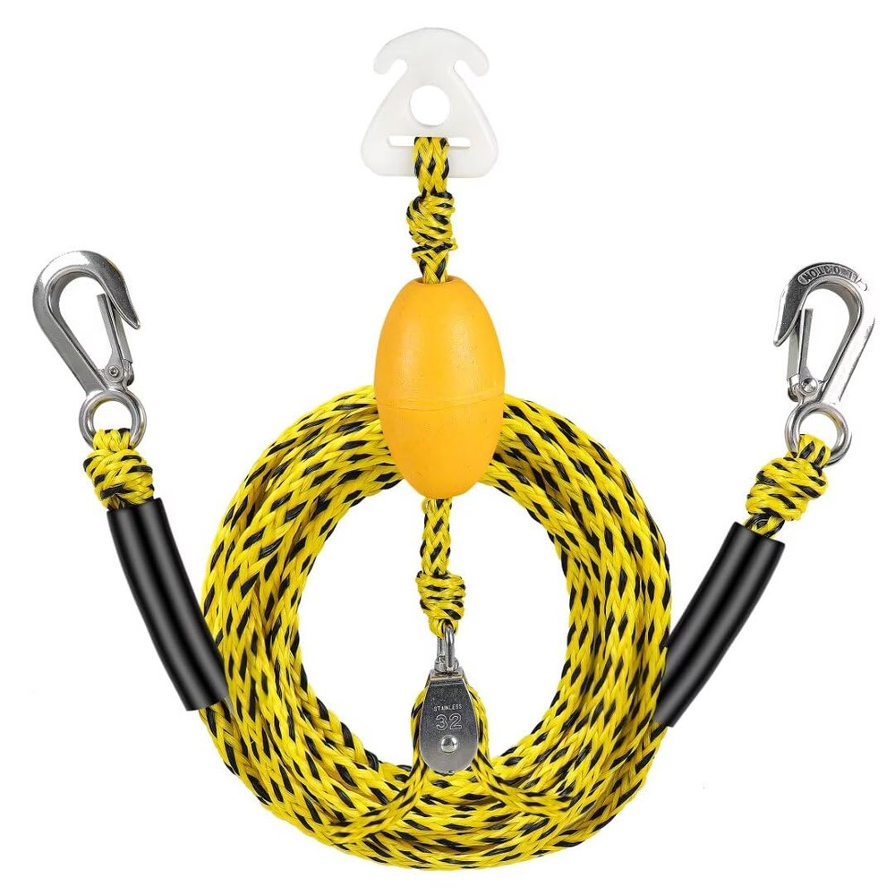 Heavy Duty Boat Tow Harness for Tubing, Water Sports Tow Rope for Boat Towables & Tubes, Self Centering Tow Harness Line with Clip Quick Connector & Stainless Steel Hooks