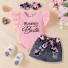 CETEPY 9-12 Months Baby Girl Clothes Newborn Romper Ruffle Sleeve Short Jeans Skirt with Headband Infant Outfits Set Flower Camouflage 9-12 Months view 2