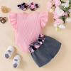 CETEPY 9-12 Months Baby Girl Clothes Newborn Romper Ruffle Sleeve Short Jeans Skirt with Headband Infant Outfits Set Flower Camouflage 9-12 Months view 3
