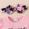 CETEPY 9-12 Months Baby Girl Clothes Newborn Romper Ruffle Sleeve Short Jeans Skirt with Headband Infant Outfits Set Flower Camouflage 9-12 Months view 4