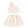 AMIMOJY Baby Girls Summer Dresses Kids One Shoulder Tank Top Halter Solid Shorts Skirt with Bow Casual Outfits Set 2Pcs, 4T, Beige view 1