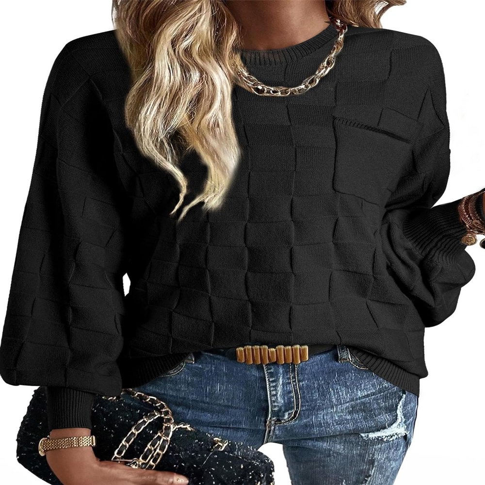 SHEWIN Womens Sweaters Casual Crewneck Long Sleeve Shirts Loose Lightweight Knit Pullover Sweaters Spring Outfits for Women 2026 Black Medium