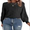 SHEWIN Womens Sweaters Casual Crewneck Long Sleeve Shirts Loose Lightweight Knit Pullover Sweaters Spring Outfits for Women 2026 Black Medium view 2