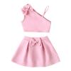 AMIMOJY Baby Girls Summer Dresses Kids One Shoulder Tank Top Halter Solid Shorts Skirt with Bow Casual Outfits Set 2Pcs, 5T view 1