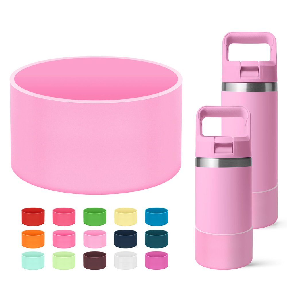 Mokoart Silicone Boot Compatible with YETI Kids Water Bottle 12 oz and Rambler 18 oz Bottle, Anti-Slip Sleeve Bottom Protector Accessories for YETI Rambler 12/18oz (Power Pink)