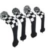 4 Pieces Stripes Knitted Golf Club Head Covers 1 3 5 X Driver and Fairway Wood2 and Hybrid(UT) (Black Square(4piece Set)) view 1