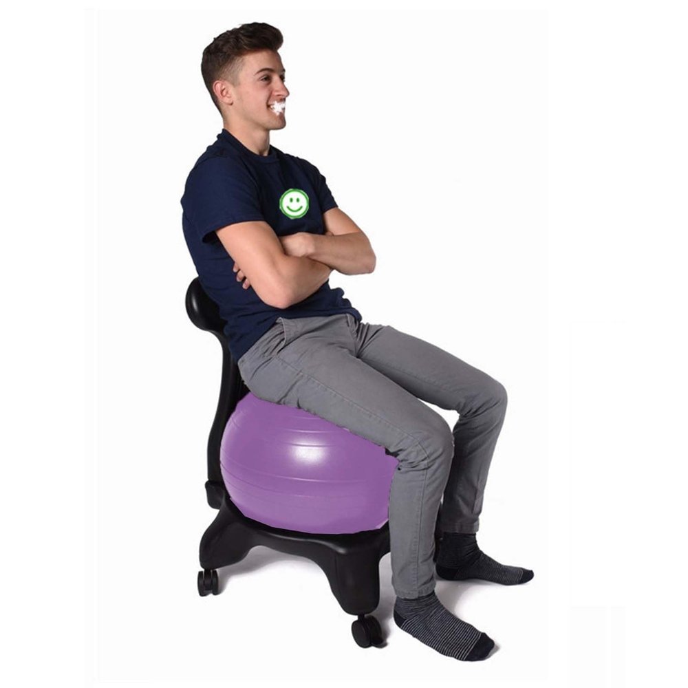 CMYUN Yoga Ball Chair Office Ball Chair with Back & Wheels, Stability Exercise Balls for Sitting at Desk, Ergonomic Yoga Seat for Adults Kids Pregnancy, 53cm (Color : Purple)