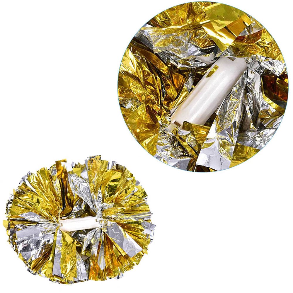 Akozon Cheerleader Aerobics Pom Poms Pompoms for Dance Party School Sports Outdoor Product (Gold+Silver)