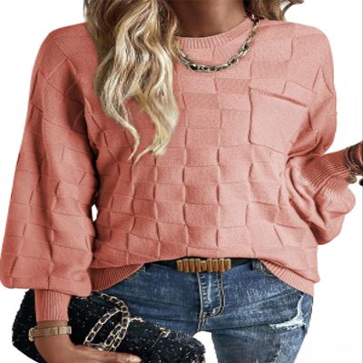 SHEWIN Spring Sweaters for Women Casual Crewneck Lantern Sleeve Womens Sweater Soft Lightweight Womens Spring Fashion 2026 Sweaters Pink X-Large