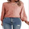 SHEWIN Spring Sweaters for Women Casual Crewneck Lantern Sleeve Womens Sweater Soft Lightweight Womens Spring Fashion 2026 Sweaters Pink X-Large view 2
