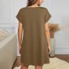NaRHbrg Summer Dresses for Women Casual Dresses 2024 V Neck Short Sleeve Shift Dress Knee Length Beach Sundress with Pockets Coffee view 4