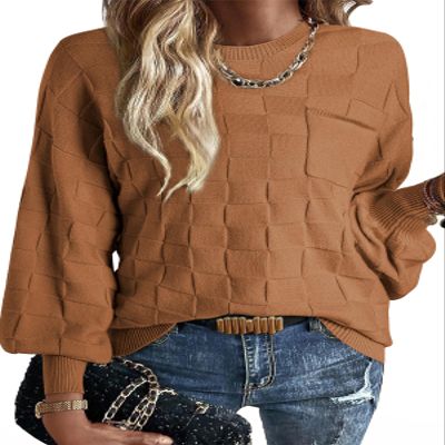 SHEWIN Sweaters for Women Casual Crewneck Long Sleeve Tops Lightweight Knit Oversized Women's Sweaters Spring Clothes for Women Brown Large