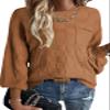 SHEWIN Sweaters for Women Casual Crewneck Long Sleeve Tops Lightweight Knit Oversized Women's Sweaters Spring Clothes for Women Brown Large view 1