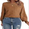 SHEWIN Sweaters for Women Casual Crewneck Long Sleeve Tops Lightweight Knit Oversized Women's Sweaters Spring Clothes for Women Brown Large view 2