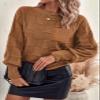 SHEWIN Sweaters for Women Casual Crewneck Long Sleeve Tops Lightweight Knit Oversized Women's Sweaters Spring Clothes for Women Brown Large view 3