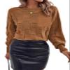 SHEWIN Sweaters for Women Casual Crewneck Long Sleeve Tops Lightweight Knit Oversized Women's Sweaters Spring Clothes for Women Brown Large view 4