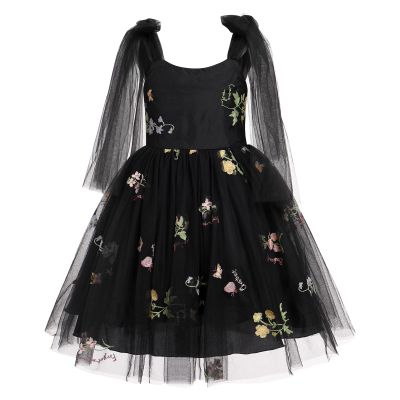 Floral Flower Girl Dress: Dresses for Baby Girls, Embroidery Flower Girl Lace Dress for Kids Wedding Pageant Party Communion Dresses Princess Bridesmaid Birthday Formal Maxi Gown Black 12-18 Months