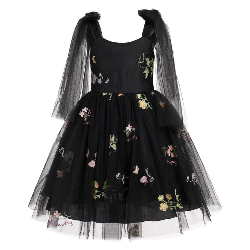 Floral Flower Girl Dress: Dresses for Baby Girls, Embroidery Flower Girl Lace Dress for Kids Wedding Pageant Party Communion Dresses Princess Bridesmaid Birthday Formal Maxi Gown Black 12-18 Months