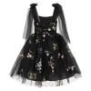 Floral Flower Girl Dress: Dresses for Baby Girls, Embroidery Flower Girl Lace Dress for Kids Wedding Pageant Party Communion Dresses Princess Bridesmaid Birthday Formal Maxi Gown Black 12-18 Months view 3