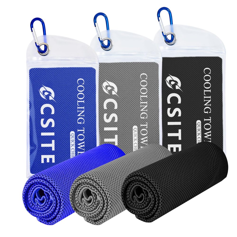 CSITE 3 Pack Cooling Towels (47"x12") for Neck and Face, Ice Towel for Hot Weather, Soft Breathable Chilly Gym Towels, Microfiber Towel for Work Out, Yoga, Running, Camping & More Activities