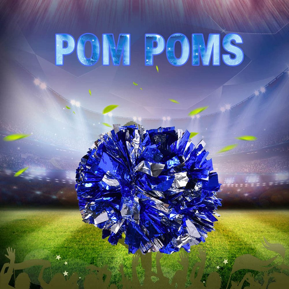 Akozon Cheerleader Aerobics Pom Poms Pompoms for Dance Party School Sports Outdoor Product (Blue+Silver)