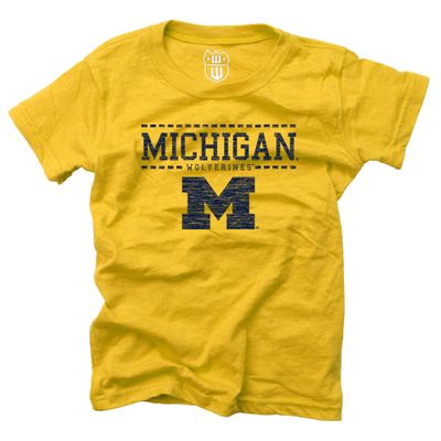 Wes and Willy NCAA Girls S/S Blended Tee,Michigan Wolverines,10,Bold Gold