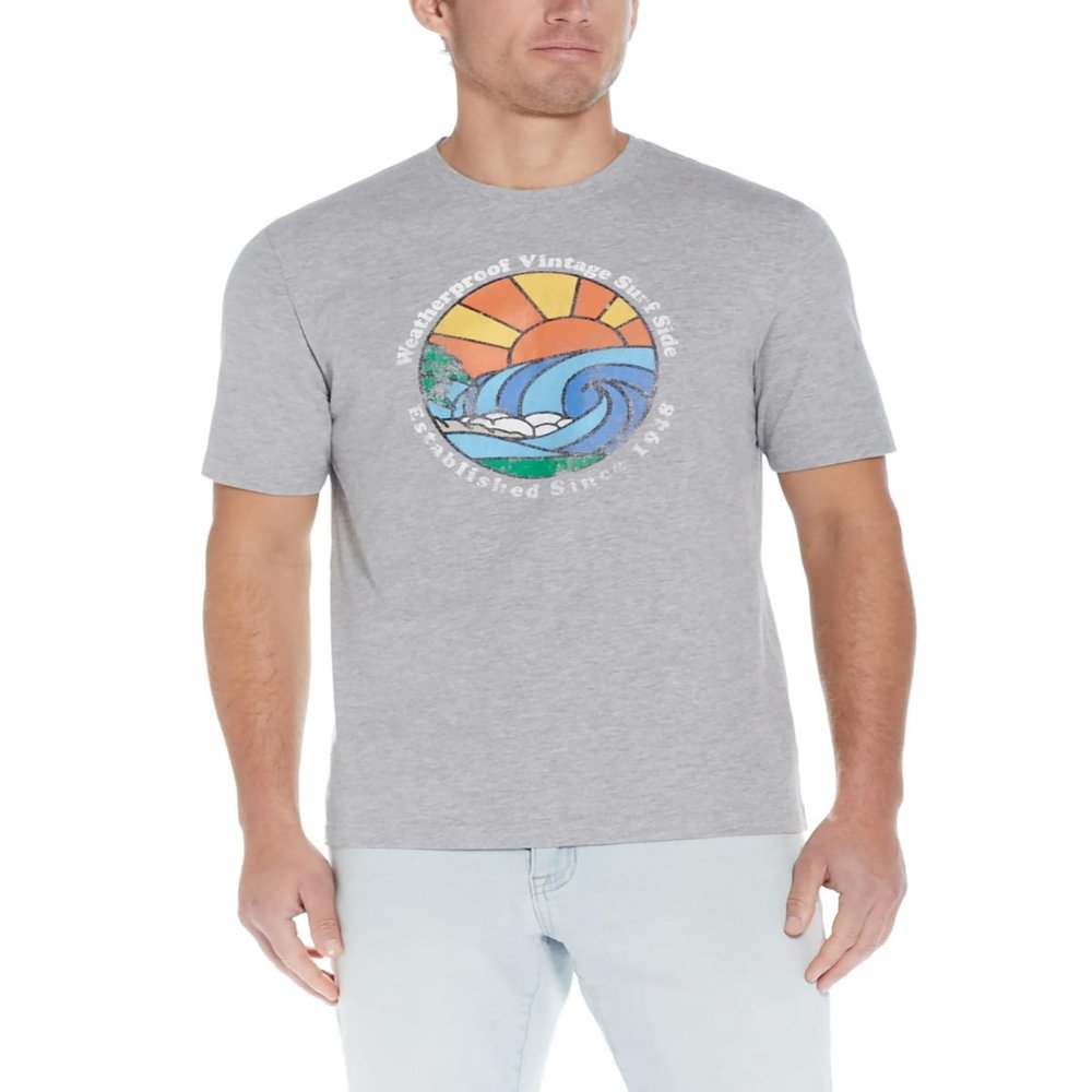 Weatherproof Vintage Men's Short Sleeve Crewneck T Shirt Gray Heather XXXL, 3X-Large, Grey