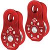 AINIKEY Fixed Plate Micro Pulley, 28KN CE Certified General Purpose Small Aluminum Rope Pulleys Slack Tender for Hauling/Rigging/Climbing/Aloft Work/Rappelling etc (Pack of 2(28KN Pulley Red)) view 1