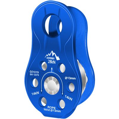 AINIKEY Fixed Plate Micro Pulley, 28KN CE Certified General Purpose Small Aluminum Rope Pulleys Slack Tender for Hauling/Rigging/Climbing/Aloft Work/Rappelling etc (One Unit (28KN Pulley Blue))