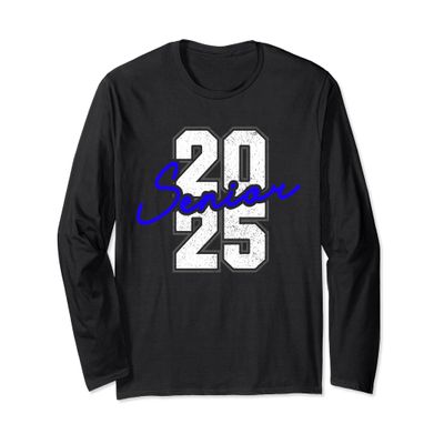 2025 Senior Class High School College Graduation Blue Retro Long Sleeve T-Shirt