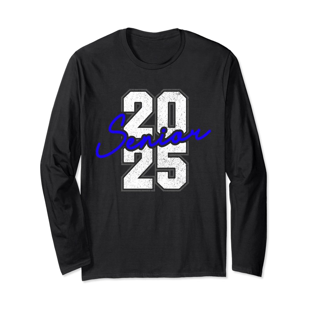 2025 Senior Class High School College Graduation Blue Retro Long Sleeve T-Shirt