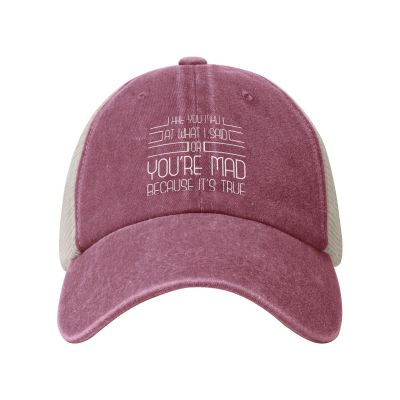 are You Mad at What I Said Or You're Mad Because It's True Baseball Cap for Women Mens Hats Retro Mesh Caps Dad Hat Red