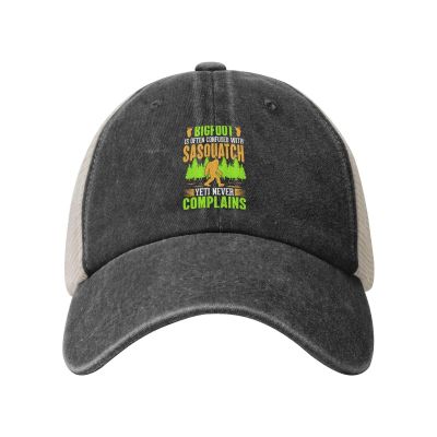 Bigfoot is Often Confused with Sasquatch Yeti Never Complains Baseball Cap for Women Mens Hats Retro Mesh Caps Dad Hat Black