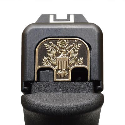 Milspin CNC Milled 3D Engraved Slide Back Plate Compatible with Glock Gen 1-5 I 3 Dimensional I Made in USA (Presidential Seal, 2 Tone Black/Brass, Models G17-G41, G45)