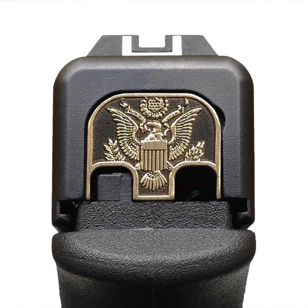 Milspin CNC Milled 3D Engraved Slide Back Plate Compatible with Glock Gen 1-5 I 3 Dimensional I Made in USA (Presidential Seal, 2 Tone Black/Brass, Models G17-G41, G45)