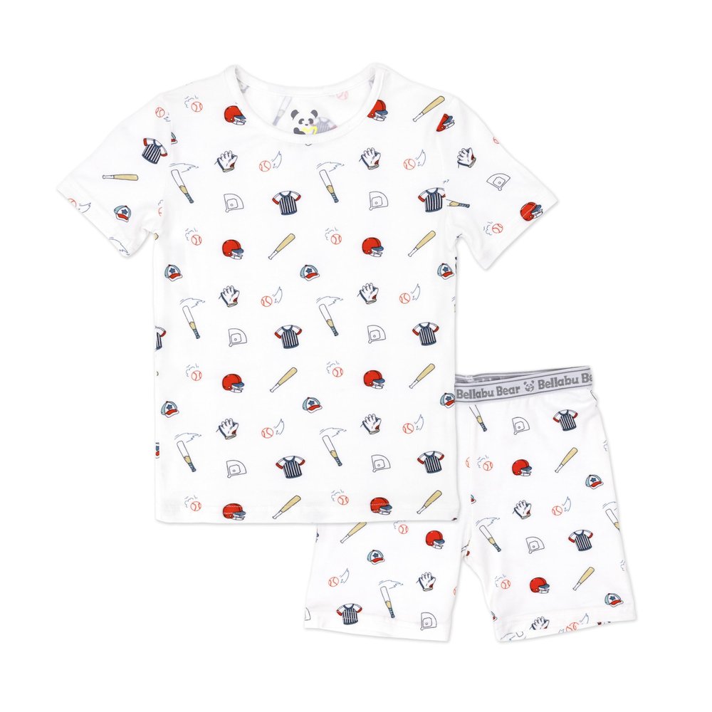 Bellabu Bear Kids Shorts Set for Boys & Girls, Matching Family Pajamas, Rayon from Bamboo (as1, age, 2_years, Baseball)